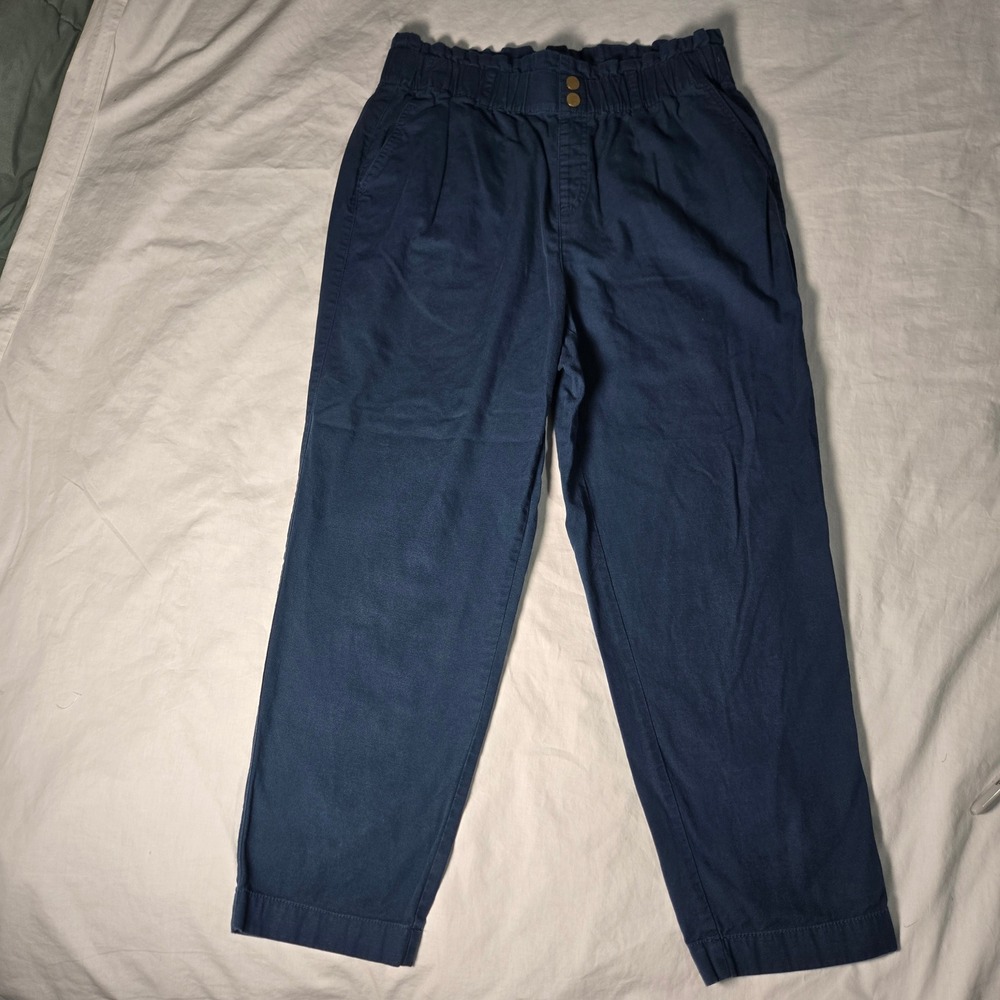 Loft Outlet Navy Blue High Rise Straight Leg Paperbag Waist Pants Women Large